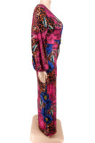 Casual Print Patchwork V Neck Plus Size Jumpsuits