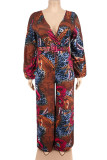 Casual Print Patchwork V Neck Plus Size Jumpsuits