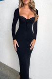 Elegant Solid Color Patchwork Backless Slit Strap Design Asymmetrical Collar Long Dresses