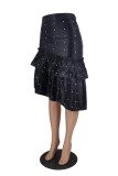 Casual Solid Color Beading Irregular Bodycon High Waist Conventional Patchwork Bottoms