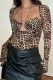 Sexy Leopard Print Hollow Out Patchwork Spaghetti Strap Tops