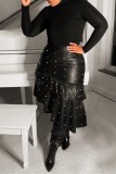 Casual Solid Color Beading Irregular Bodycon High Waist Conventional Patchwork Bottoms