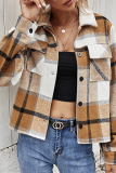 Casual Plaid Patchwork Buckle Turndown Collar Outerwear