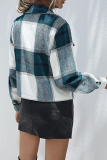 Casual Plaid Patchwork Buckle Turndown Collar Outerwear