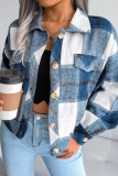 Casual Plaid Buckle Patchwork Turndown Collar Outerwear