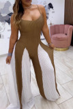 Casual Patchwork Backless Contrast Spaghetti Strap Regular Jumpsuits