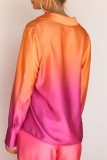Casual Gradient Print Buttons Shirt Collar Long Sleeve Two Pieces