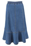 Casual Solid Color Basic Plus Size High Waist Denim Skirt