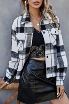 Casual Plaid Patchwork Buckle Turndown Collar Outerwear