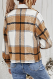 Casual Plaid Patchwork Buckle Turndown Collar Outerwear