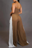 Casual Patchwork Backless Contrast Spaghetti Strap Regular Jumpsuits
