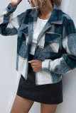 Casual Plaid Patchwork Buckle Turndown Collar Outerwear