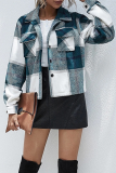 Casual Plaid Patchwork Buckle Turndown Collar Outerwear