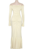 Sexy Elegant Solid Color Patchwork Slit Ruched Off Shoulder Irregular Dresses