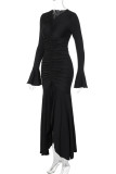 Elegant Solid Color Patchwork Ruched V Neck Irregular Dresses