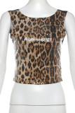Sexy Leopard Print Patchwork Backless O Neck Tops