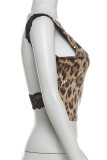 Sexy Leopard Print Patchwork Backless O Neck Tops