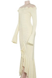 Sexy Elegant Solid Color Patchwork Slit Ruched Off Shoulder Irregular Dresses