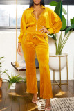 Casual Solid Color Zipper Turndown Collar Long Sleeve Two Pieces