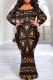 Elegant Print Patchwork O Neck Long Plus Size Dresses