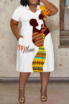 Casual Print Pocket Patchwork V Neck Printed Plus Size Dresses