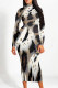 Street Elegant Geometric Print Flowers Contrast Half A Turtleneck Printed Dresses