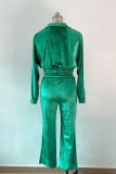 Casual Solid Color Zipper Turndown Collar Long Sleeve Two Pieces