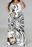 Casual Print Backless V Neck Plus Size Jumpsuits (With Headscarf)