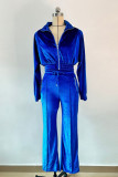 Casual Solid Color Zipper Turndown Collar Long Sleeve Two Pieces