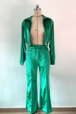 Casual Solid Color Zipper Turndown Collar Long Sleeve Two Pieces