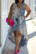 Casual Faux Denim Print Irregular O Neck Sleeveless Plus Size Dresses