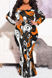 Sexy Street Leopard Print Gradient Contrast V Neck Fishtail Plus Size Dresses