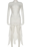 Elegant Solid Color Lace Patchwork Ruched Off Shoulder Irregular Dresses