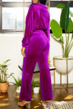 Casual Solid Color Zipper Turndown Collar Long Sleeve Two Pieces