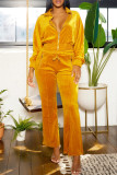 Casual Solid Color Zipper Turndown Collar Long Sleeve Two Pieces