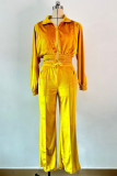Casual Solid Color Zipper Turndown Collar Long Sleeve Two Pieces