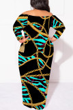 Sexy Floral Print Leopard Contrast Off Shoulder Printed Plus Size Dresses(No Belt)