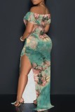 Casual Floral Print Slit Off Shoulder Long Dresses