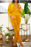 Casual Solid Color Zipper Turndown Collar Long Sleeve Two Pieces