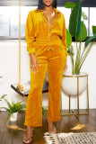 Casual Solid Color Zipper Turndown Collar Long Sleeve Two Pieces
