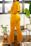 Casual Solid Color Zipper Turndown Collar Long Sleeve Two Pieces