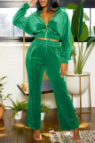 Casual Solid Color Zipper Turndown Collar Long Sleeve Two Pieces