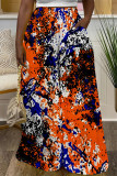 Casual Street Geometric Print Flowers Splashed ink printing Pocket Contrast Loose High Waist Wide Leg Full Print Bottoms