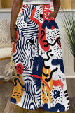 Casual Street Geometric Print Flowers Splashed ink printing Pocket Contrast Loose High Waist Wide Leg Full Print Bottoms