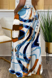 Casual Street Geometric Print Flowers Splashed ink printing Pocket Contrast Loose High Waist Wide Leg Full Print Bottoms