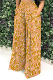 Casual Street Camouflage Print Stripe Pocket Contrast Loose High Waist Wide Leg Full Print Bottoms
