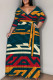 Casual Print Patchwork Strap Design V Neck Long Plus Size Dresses