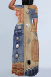 Casual Street Faux Denim Print O Neck Printed Plus Size Dresses