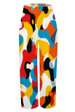 Casual Street Camouflage Print Stripe Pocket Contrast Loose High Waist Wide Leg Full Print Bottoms