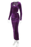Elegant Solid Color Patchwork Asymmetrical Collar Long Sleeve Two Pieces